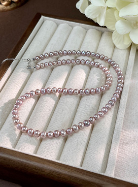 S925淡水无核紫珠4.5-5.5mm珍珠项链短款全珠链韩国版网红颈链女