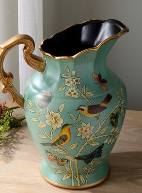 美式陶瓷花瓶复古摆件客厅插花家居装饰花仿真花假花工艺品摆设