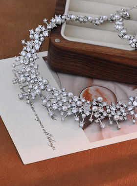 2024新款璀璨星云镶珍珠项链女欧美奢华冷淡风拼接满锆蝴蝶结