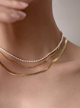 超细天然淡水珍珠项链夏季叠戴百搭镀14k真金小米粒锁骨链