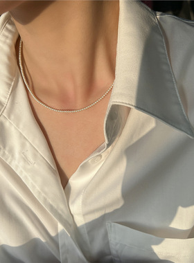 方糖家 精选2mm/3mm迷你施家正圆珍珠14K包金项链轻奢小众锁骨链
