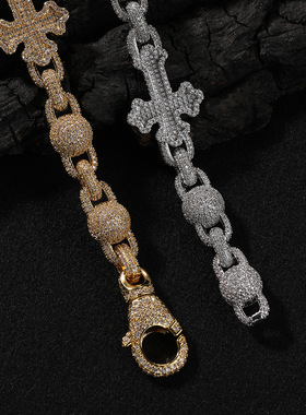 个性嘻哈新款满钻轻奢十字架珠珠链时尚百搭感男士项链