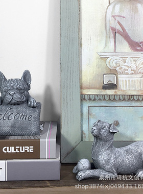 跨境热款仿真狗欧美式田园风家居客厅桌面装饰品可爱写实动物摆件