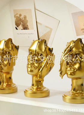 跨境热销新品抽象人物摆件不听不看不说黑流金玄关客厅树脂装饰品