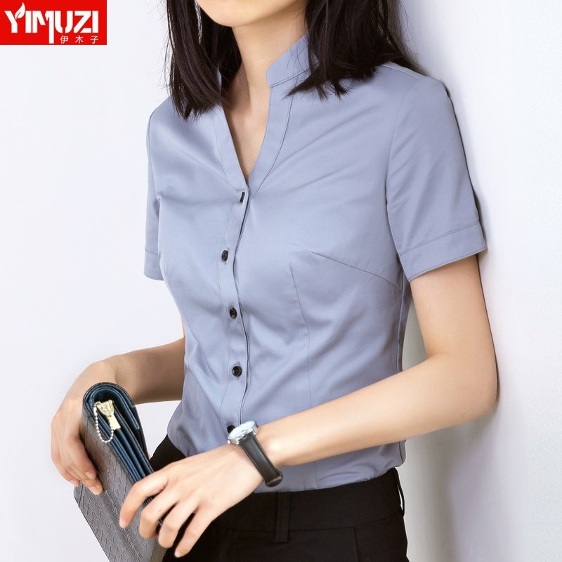 职业装短袖白色衬衫女夏2020 伊木子衬衫