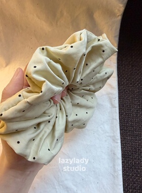 清！原23 奶黄色小波点俏皮芭蕾风肠圈棉麻温柔清新马尾发圈发绳