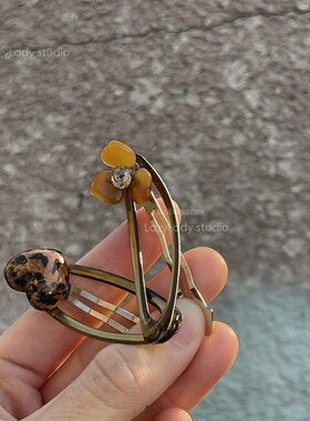 梦幻花朵醋酸发夹 一对装 芥末黄不撞款小众边夹侧边碎发夹子