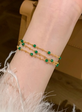 轻珠宝S925银镀金菠菜绿意大利仙女链碎碎冰苹果圣诞款叠戴项链