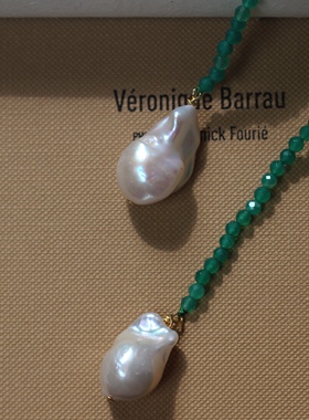 法式设计天然巴洛克珍珠绿玛瑙长款项链欧美高级感百搭串珠毛衣链