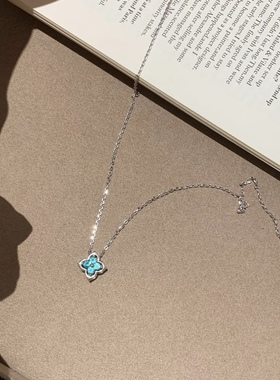 马代蓝四叶小花 · 项链 帕拉伊巴精致小巧百搭 s925通体纯银