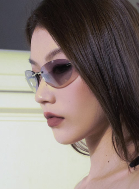 404的店Y2K无框椭圆金属墨镜水银白凹造型街拍ins辣妹太阳眼镜女