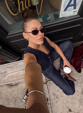 404的店复古椭圆金属墨镜