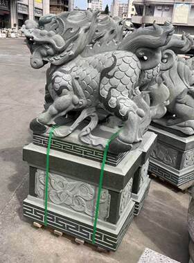 150高青石精品麒麟雕刻一对惠安石雕招财镇宅吉祥瑞兽门口摆件