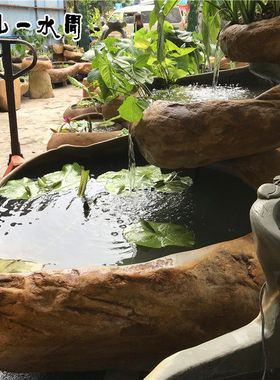 惠安户外大型鱼缸循环水景原石雕刻造景摆件公司门口迎宾招财鱼池