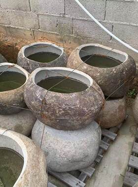 鹅卵石水景盆石头花盆水槽日式庭院石头摆件鱼缸户外花园水景花盆