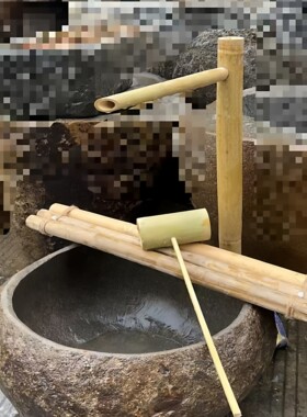 户外庭院水景天然鹅卵石鱼缸日式流水石钵石缸石槽水钵竹节流水池