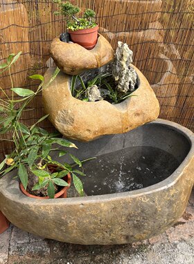 惠安户外石头鱼缸鱼池流水摆件落地室外庭院花园田园阳台水景喷泉