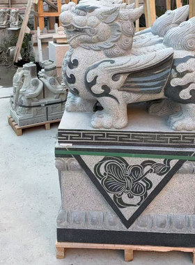 石雕青石石头精工雕刻麒麟一对摆件看门门口庭院家居石头雕刻貔貅