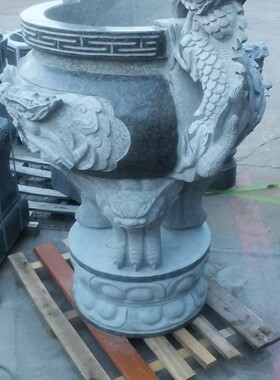 天然青石石雕精工双龙戏珠香炉鼎炉浮雕天公炉祠堂寺庙供奉摆件