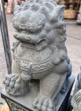 中式石雕狮子摆件传统手工雕刻居家装饰瑞兽镇宅青石材质惠安石雕