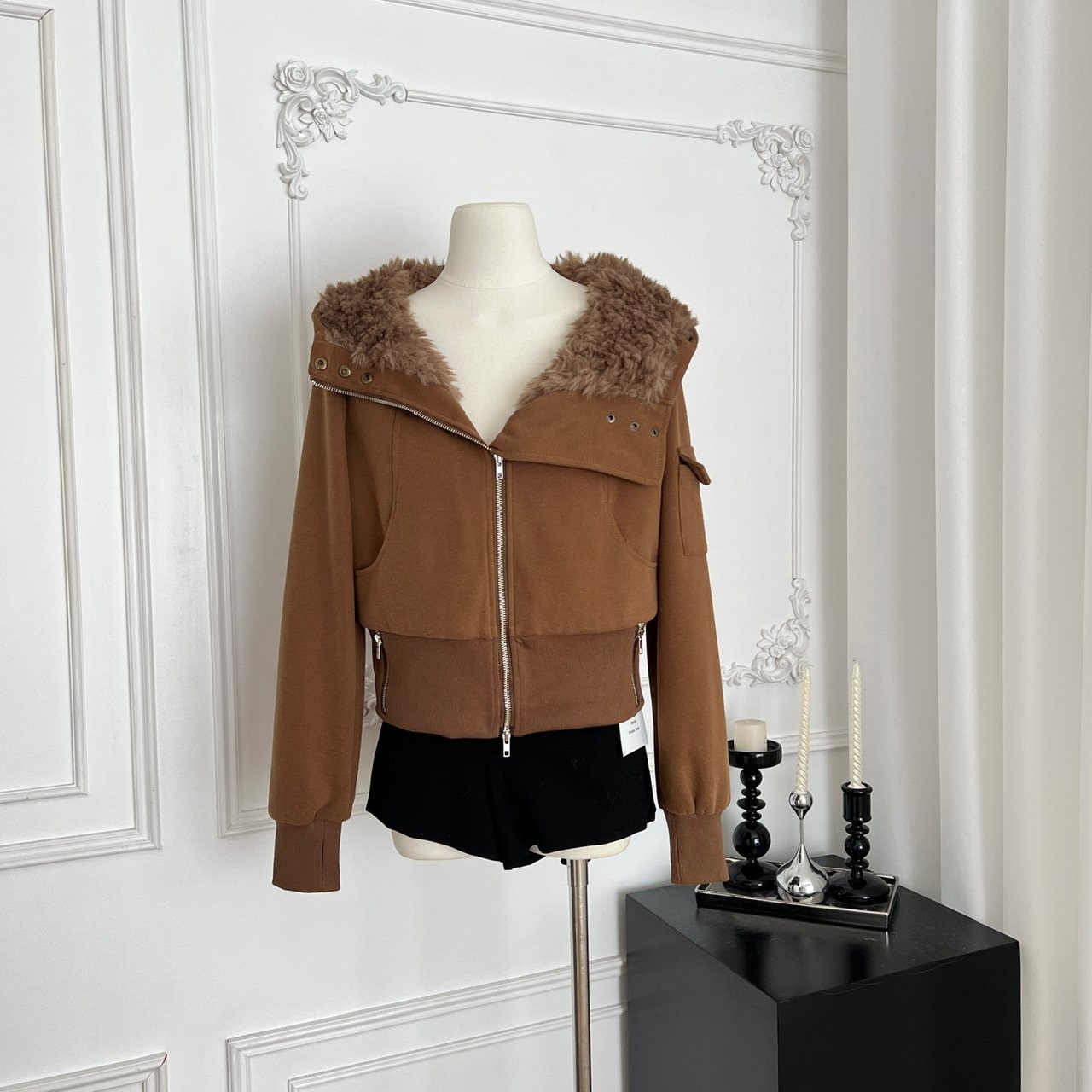 8uioio 焦糖可颂 毛领卫衣外套女2025秋冬新款设计感短款开衫上衣,淘宝优惠券,粉丝福利购,淘宝优惠卷