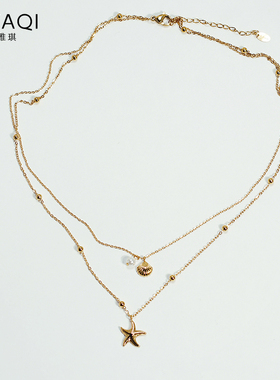 时尚个性贝壳海星珍珠双层项链