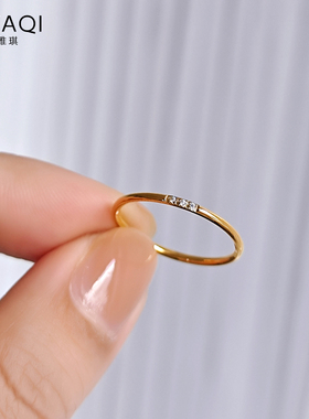 钛钢镀18K金保色三颗钻细款戒指