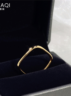 钛钢钛钢镀18k金小方戒彩金戒指