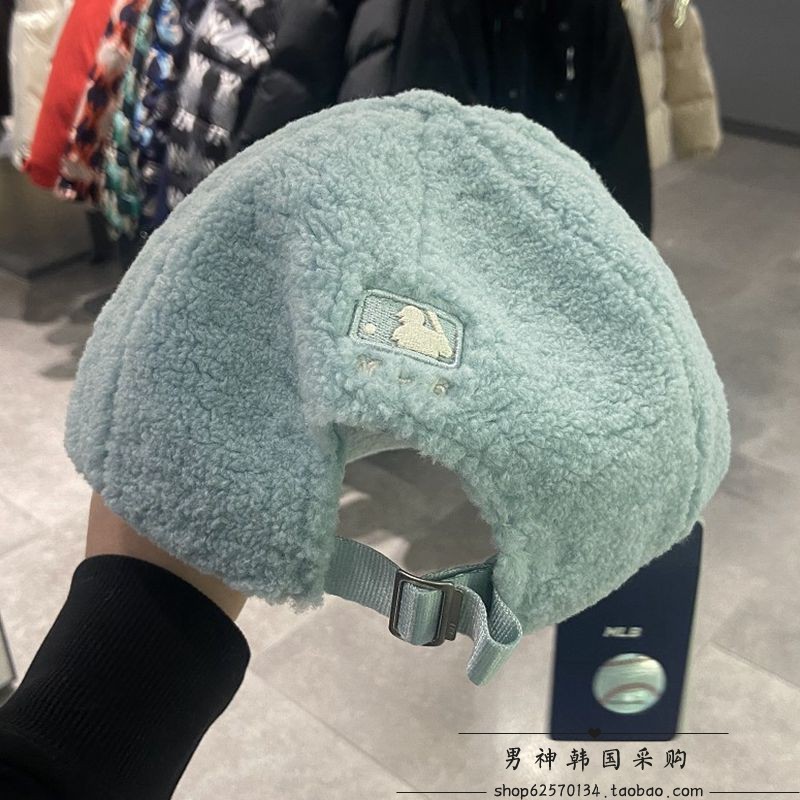 韩国MLB帽子秋冬新仿羊羔毛帽NY字母保暖情侣棒球帽ins潮帽鸭舌帽 - 图2