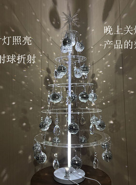 迪斯科旋转水晶球圣诞树桌面摆件