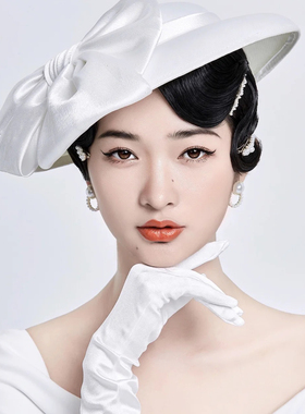 婚纱摄影礼帽女蝴蝶结法式
