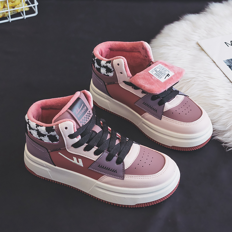 回力加绒高帮女板鞋2025冬季新款棉鞋潮流时尚百搭学生休闲德训鞋 - 图1