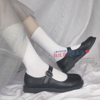 ຖົງຕີນແມ່ຍິງສີຂາວທີ່ມີເຄິ່ງກາງ calf socks pile socks JK uniform school uniform mid-calf students socks 22-26-32cm