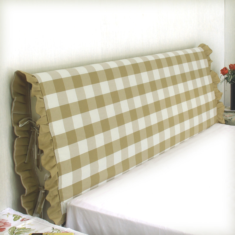 床头罩格子加厚夹棉防撞头布艺床头防尘罩软包侧开系带花边床头套,淘宝优惠券,粉丝福利购,淘宝优惠卷