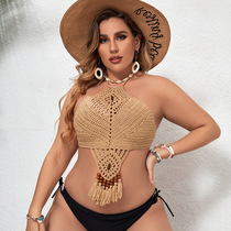 European and American steps up for slimmer Bohemian sexy beach wool thread hollowed-out swimsuit knitted bikini strap blouses