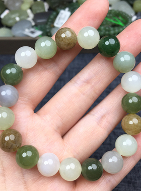 新疆和田玉多色多宝黄糖烟紫且末蓝晴水圆珠手链手串10mm男女油润