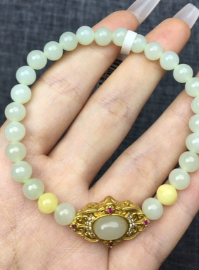 天然和田玉百搭款手链卡6mm搭配蜜蜡镶嵌蛋面简单时尚