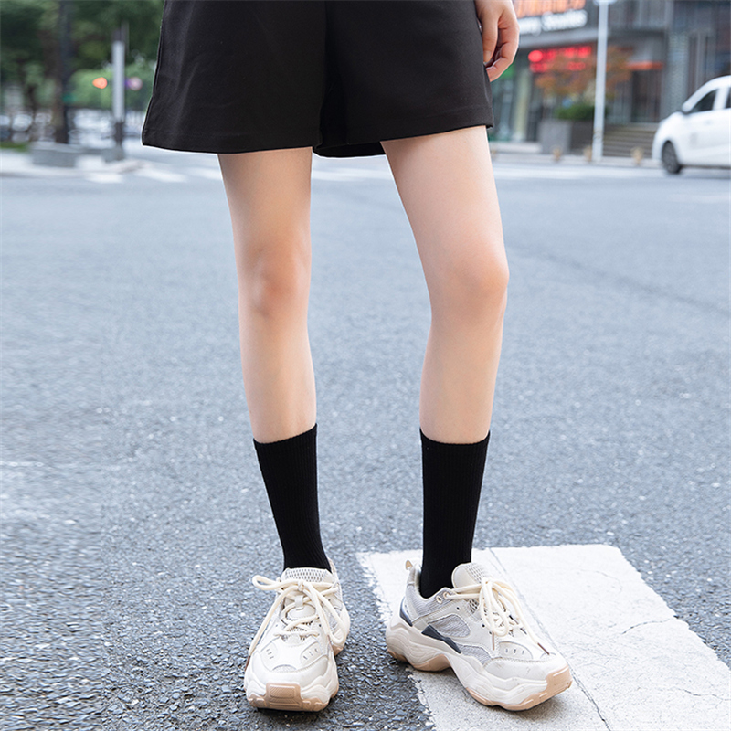 黑色袜子女士中筒袜春秋冬季薄款白色长筒男四季百搭纯色长袜