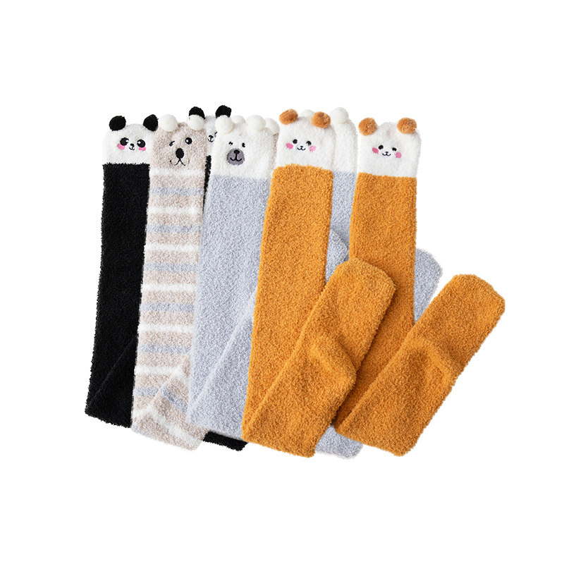 过膝珊瑚绒袜子女卡通可爱加绒加厚秋冬季长筒睡眠保暖月子地板袜,淘宝优惠券,粉丝福利购,淘宝优惠卷