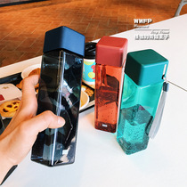 Portable space cup anti-fall water glass square minimalist anti-leakage cup Anti-heat student Kettle Plastic Cup Sports Fitness Cup