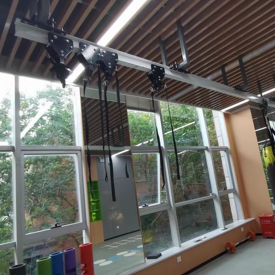 Special pulley for sandbag track is lockable and adjustable