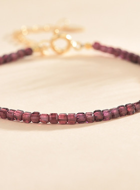 天然水晶手链3mm酒红石榴石切面手链女14K包金水晶手串小礼物饰品