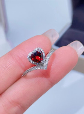 女天然石榴石轻奢保证天然戒指