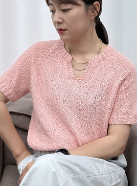 织小U领短袖同款100%进口环保竹节棉一两（50克）玖球新时尚毛线