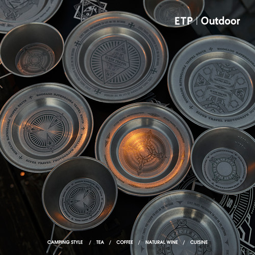 ETP精灵户外磨砂银304不锈钢复古餐具露营餐盘组雪拉碗折叠杯套装 - 图3