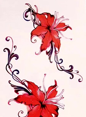 红色彼岸花纹身贴性感防水持久