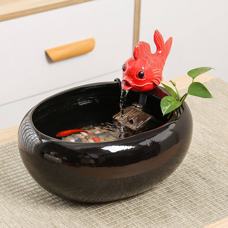 创意陶瓷流水循环鱼缸摆件喷泉流水生财办公室桌面加湿器猫咪饮水 - 图1