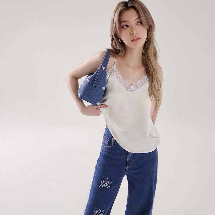 【泰国代购】设计师品牌 Wacay Orm同款蕾丝吊带上衣牛仔裤长裤 - 图3