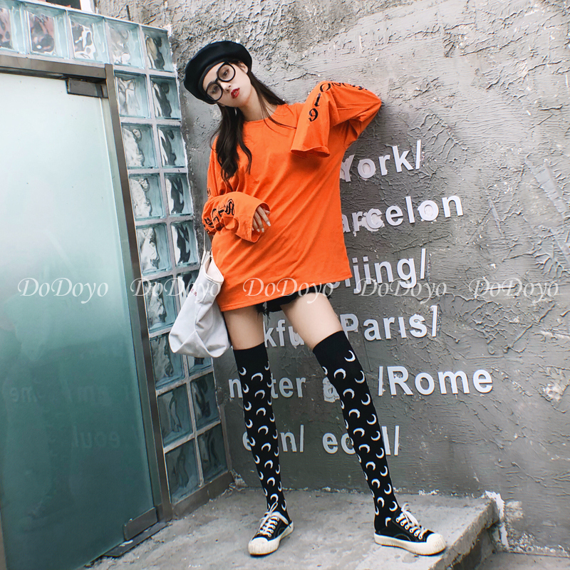 洞洞妖 压力过膝袜日系黑色显瘦jk高筒袜欧美街头ins潮秋冬长筒袜 - 图0