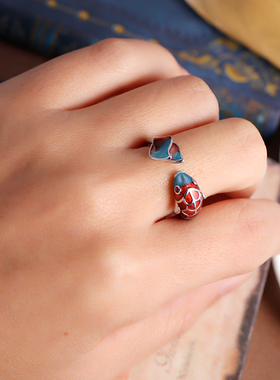 景莲暹罗戒指古韵景泰蓝莲花复古